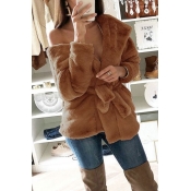 Lovely Trendy Lace-up Brown Coat(With Belt)