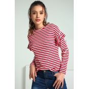 Lovely Casual Striped Red Cotton T-shirt