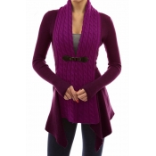 Lovely Trendy Patchwork Purple Cardigan Sweaters