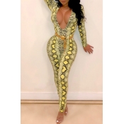 Lovely Trendy Printed Yellow One-piece Jumpsuit (W