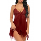 Lovely Sexy Patchwork Wine Red Lace Chemise