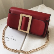 Lovely Trendy Square Buckle Red PU Shoulder Bags