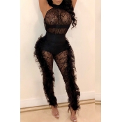 Lovely Chic See-through Black Lace One-piece Jumps