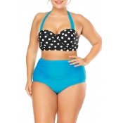 Lovely Casual Dots Printed Baby Blue Two-piece Swi