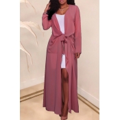 Lovely Casual Lace-up Pink Chiffon Coat