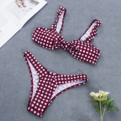 Lovely Sexy Grids Printed Wine Two-piece Swimwear