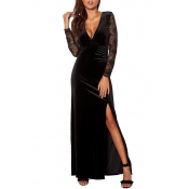 Lovely Elegant Side Slit Black Ankle Length Dress