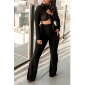 Lovely Trendy Hollowed-out Black Two-piece Pants S