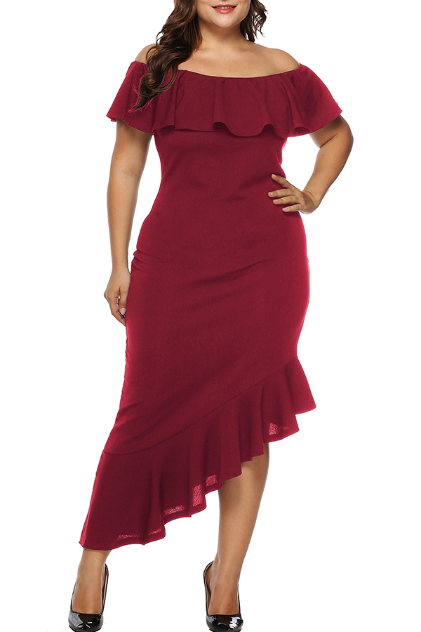 Lovely Trendy Patchwork Purplish Red Ankle Length Dress