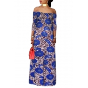 Lovely Trendy Dew Shoulder Blue Floor length Dress