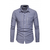 Lovely Trendy Striped Navy Blue Cotton Shirts