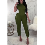 Lovely Sweet Flounce Design Army Green One-piece J