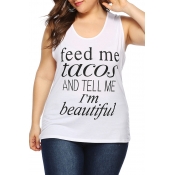 Lovely Casual Letters Printed Plus Size White Cott