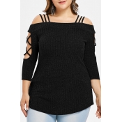 Lovely Casual Hollowed-out Black Cotton Blouses