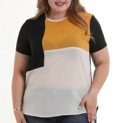 Lovely Casual Patchwork Yellow T-shirt