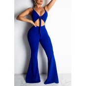 Lovely Sexy Knot Design Blue One-piece Jumpsuit