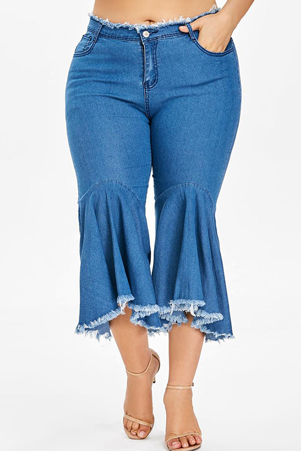 Lovely Stylish Tassel Design Royal Blue Flared Trousers