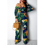 Lovely Bohemian Floral Printed Green One-piece Jum