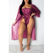 Lovely Sexy Printed Rose Red One-piece Swimwear (W
