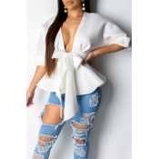 Lovely Casual Batwing White Blouses