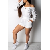 Lovely Casual Drawstring White One-piece Rompers