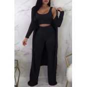 Lovely Casual U Neck Loose Black Two-piece Pants S