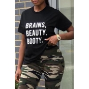 Lovely Casual Letters Printed Black T-shirt