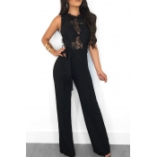 Lovely Sexy Patchwork Black Twilled Satin One-piec