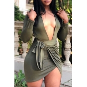Lovely Sexy Lace-up Hollowed-out Green Mini Dress