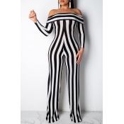Lovely Casual Striped Black And White One-piece Ju