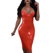 Lovely Sexy Zipper Design Red Knee Length Dress