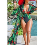 LW Sexy Halter Floral Printed Red One-piece Swimwe