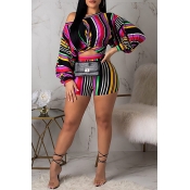 LW Trendy Striped Multicolor Two-piece Shorts Set