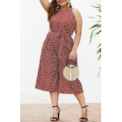 Lovely Plus-size Dots Printed Purplish Red One-pie