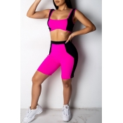 Lovely Sporty Style Color Block Two-piece Shorts S
