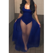 Lovely Sexy Perspective Royal Blue Skinny Rompers(