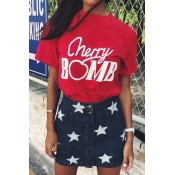 Lovely Letter Printed Red Cotton T-shirt