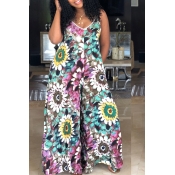 Lovely Bohemian Floral Print Jumpsuit(With Elastic