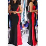 Lovely Red/Black Patchwork Floor Length Dress(With