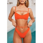 Lovely Orange Hollow-out Two-piece Swimwear