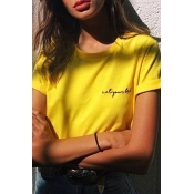 Lovely Leisure Letter Printed Yellow T-shirt