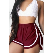 Lovely Casual Striped Wine Red Shorts