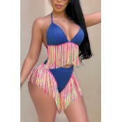 Lovely Sexy Tassel Design Blue Two-piece Swimwear