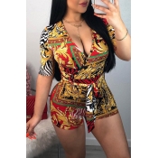 Lovely Sexy Totem Printed Skinny Rompers(With Elas