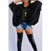 Lovely Casual Batwing Sleeves Black Shirts