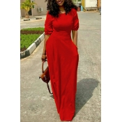 Lovely Casual Pockets Both Side Red Floor Length D