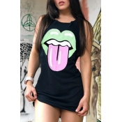 Lovely Tongue Print Casual Dress(With Elastic