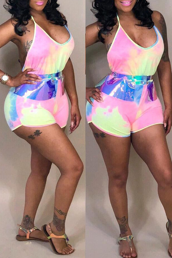 Lovely Sexy Printed Backless Light Pink One-piece Romper