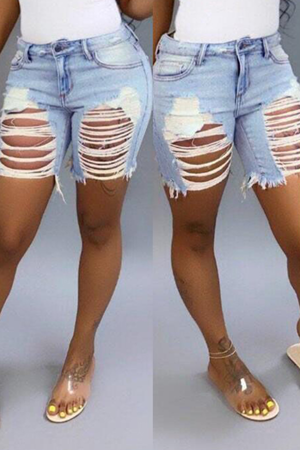 Lovely Casual Broken Holes Light Blue Jeans