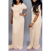 Lovely Casual Striped Creamy White Floor Length Ma